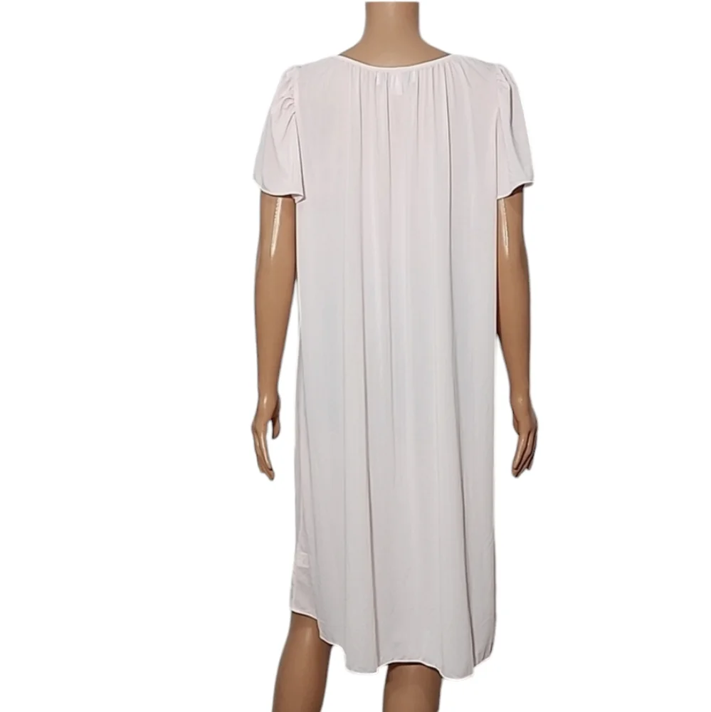 Miss Elaine‎ Women's Ruched Nylon Tricot Short Sleeve Nightgown Pink Size M